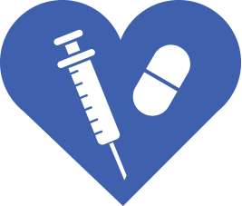 A heart with a syringe and a pill inside of it representing working hard within the pharmaceutical pipeline.